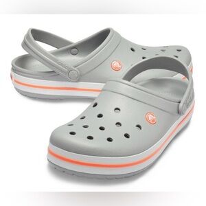 Crocs Crocband Gray, White, and Orange Clogs